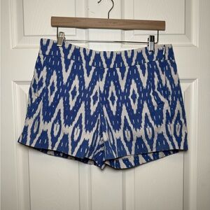 J. Crew High Waist Blue and White Ikat Shorts